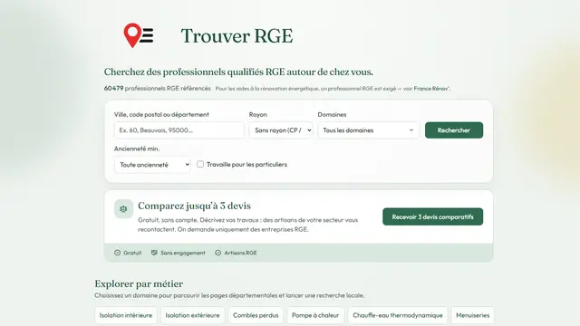 Aperçu de Trouver RGE